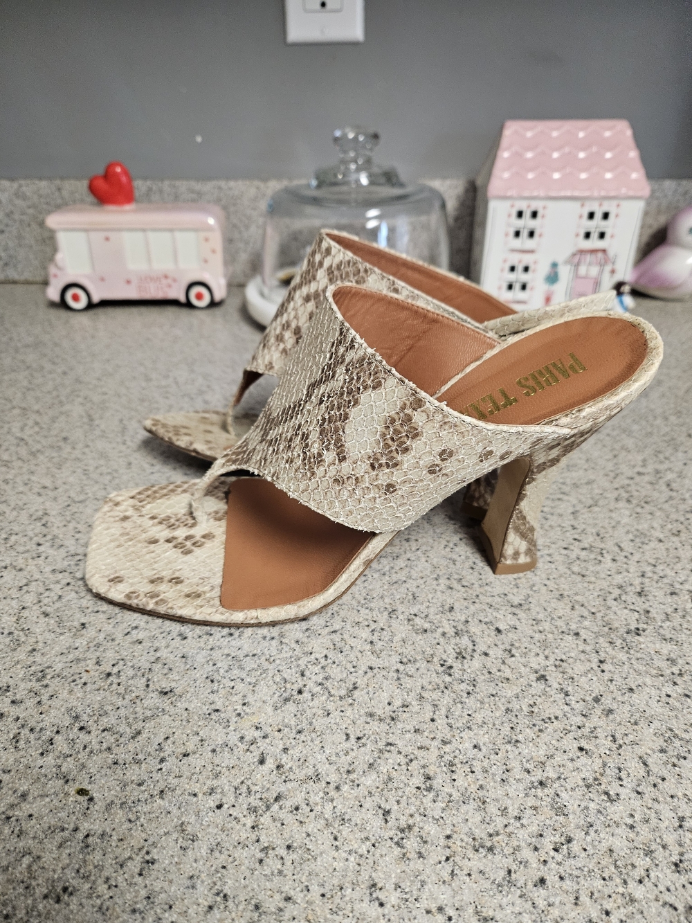 Paris Texas Beige Snake-Print Leather Mules